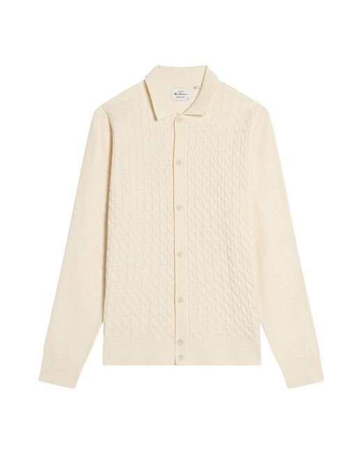 Ben Sherman White Button Through Cable Polo In for men