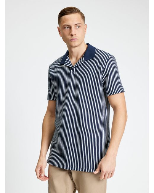 Ben Sherman Blue Short Sleeve Vertical Stripe Polo In Dark Navy for men