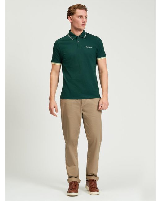 Ben Sherman Green Short Sleeve Signature Pique Polo In Forest for men