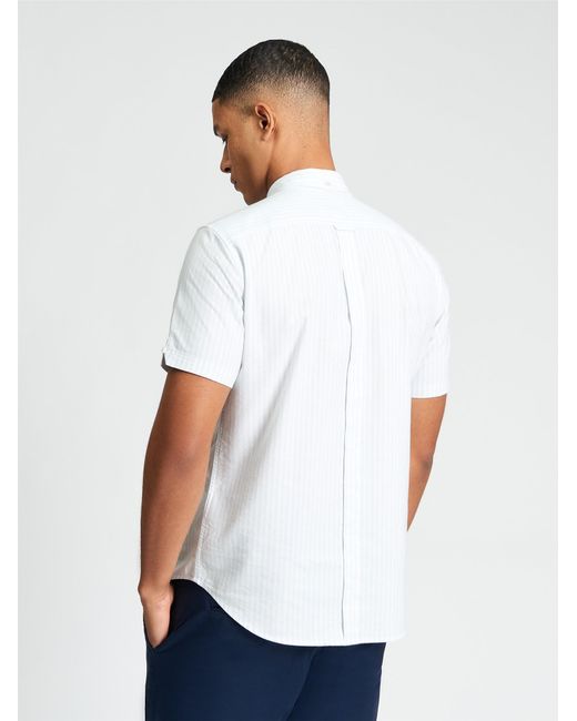 Ben Sherman White Short Sleeve Oxford Stripe Shirt In Light Blue for men