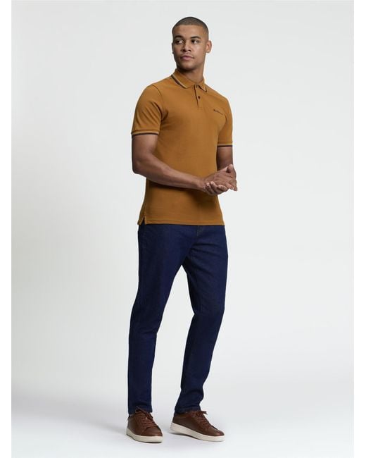 Ben Sherman Blue Short Sleeve Signature Pique Polo In Cinnamon for men
