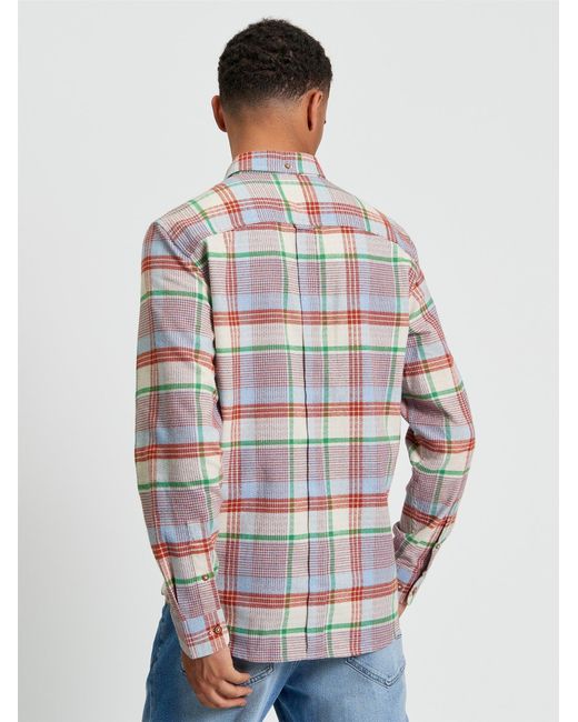 Ben Sherman White Brushed Crepe Check Shirt In Fog for men