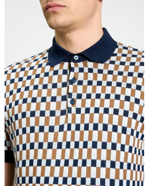 Ben Sherman Blue Short Sleeve All Over Jacquard Knitted Polo In Dark Navy for men