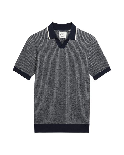 Ben Sherman Blue Short Sleeve Bi Coloured Textured Knitted Polo In Dark Navy for men
