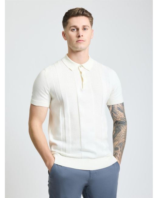 Ben Sherman White Short Sleeve Textured Polo In Ivory for men