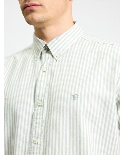 Ben Sherman White Short Sleeve Oxford Stripe Shirt In Sage for men