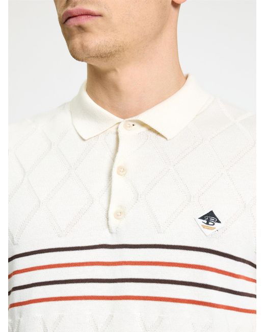 Ben Sherman Blue Short Sleeve Texture Sport Knitted Polo In Ivory for men