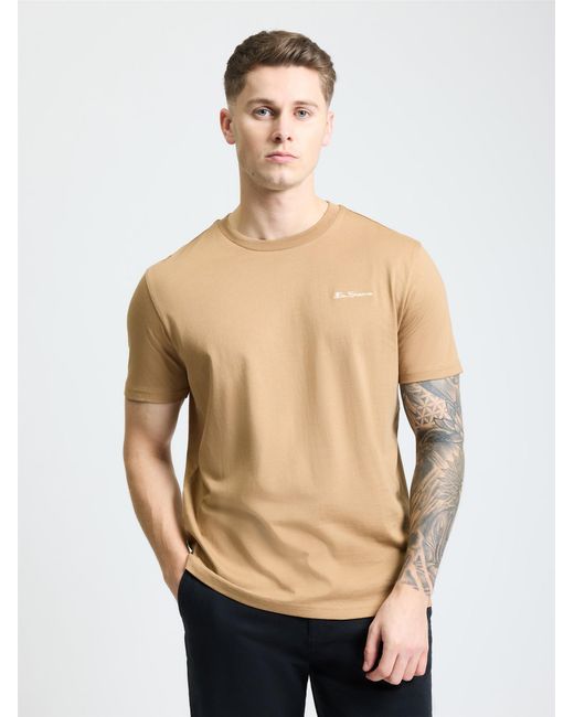 Ben Sherman Blue Embroidered Logo Tee In Biscuit for men