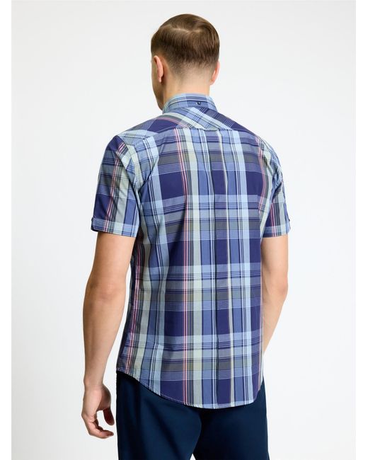 Ben Sherman Blue Short Sleeve Block Check Shirt In Twilight Denim for men