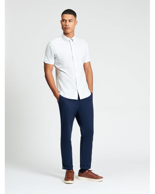 Ben Sherman White Short Sleeve Oxford Stripe Shirt In Light Blue for men