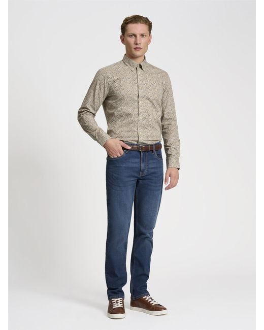Ben Sherman Blue Long Sleeve Winter Floral Print In Fog for men