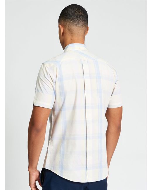Ben Sherman White Short Sleeve Block Check Shirt In Ivory for men