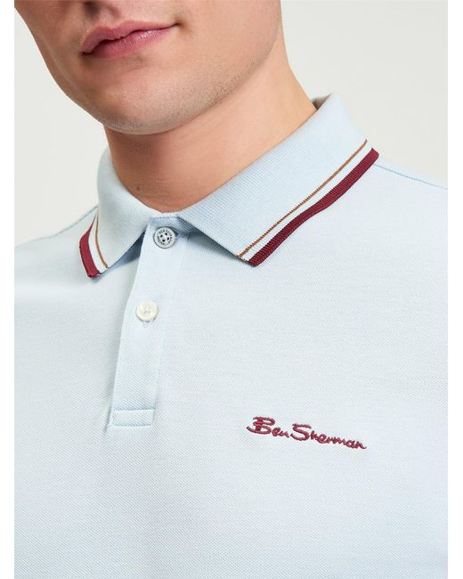 Ben Sherman Short Sleeve Signature Pique Polo In Powder Blue for men