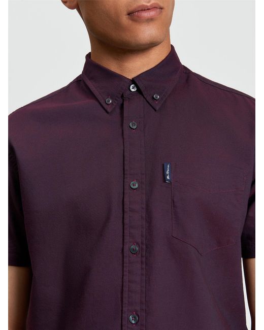 Ben Sherman Purple Short Sleeve Signature Oxford Shirt In Dark Wine for men