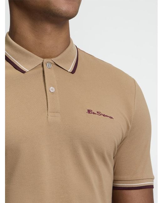 Ben Sherman Natural Short Sleeve Signature Pique Polo In Biscuit for men