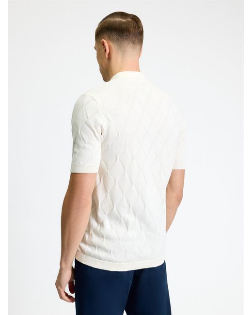 Ben Sherman Blue Short Sleeve Texture Sport Knitted Polo In Ivory for men