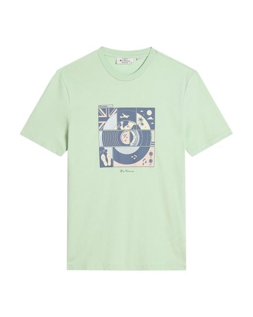 Ben Sherman Blue Short Sleeve Comic Target Tshirt In Mint for men