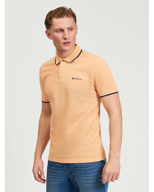 Ben Sherman Blue Short Sleeve Signature Pique Polo In Coral for men