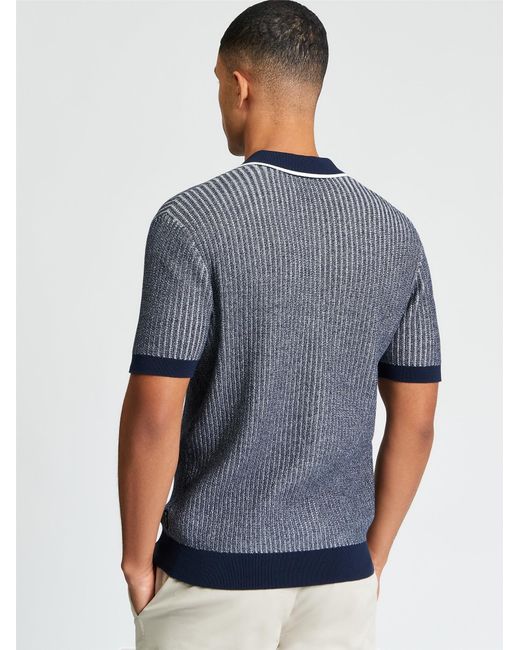 Ben Sherman Blue Short Sleeve Bi Coloured Textured Knitted Polo In Dark Navy for men