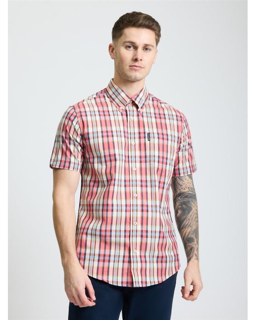 Ben Sherman Red Short Sleeve Irregular Check Shirt In Cerise for men