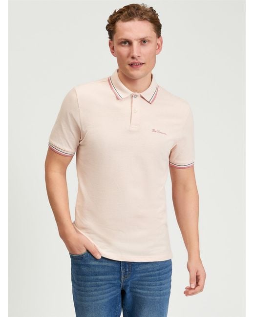 Ben Sherman Blue Short Sleeve Signature Pique Polo In Blush Pink for men
