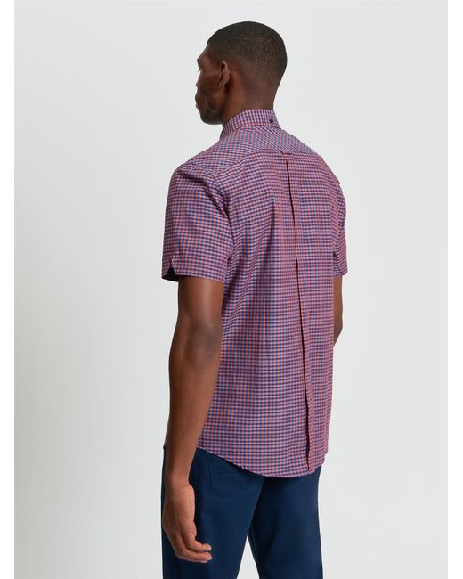 Ben Sherman Blue Short Sleeve Gingham Shirt In Burnt Orange for men