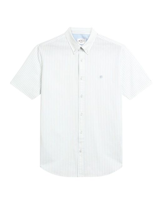 Ben Sherman White Short Sleeve Oxford Stripe Shirt In Light Blue for men