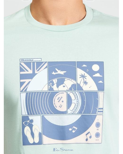 Ben Sherman Blue Short Sleeve Comic Target Tshirt In Mint for men