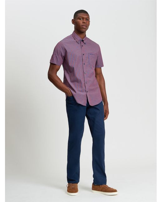 Ben Sherman Blue Short Sleeve Gingham Shirt In Burnt Orange for men