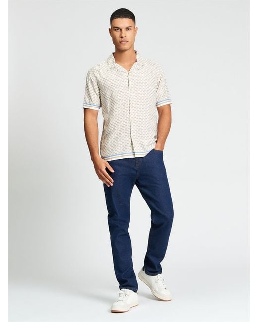 Ben Sherman Blue Short Sleeve Geo Border Print Shirt In Sand for men