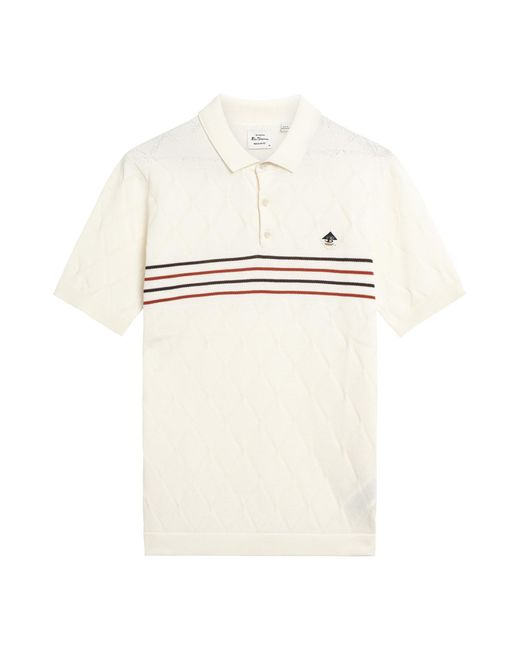 Ben Sherman Blue Short Sleeve Texture Sport Knitted Polo In Ivory for men