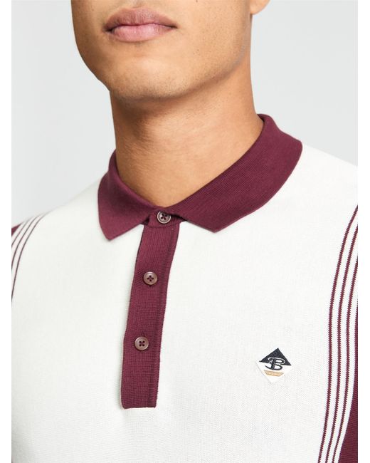 Ben Sherman White Short Sleeve Colour Block Sport Knitted Polo In Ivory for men