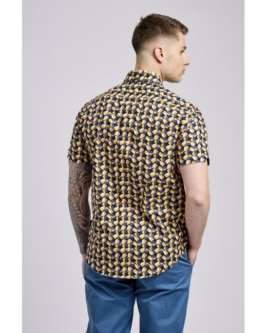 Ben Sherman Multicolor Short Sleeve Bauhaus Geo Print Shirt In Midnight for men