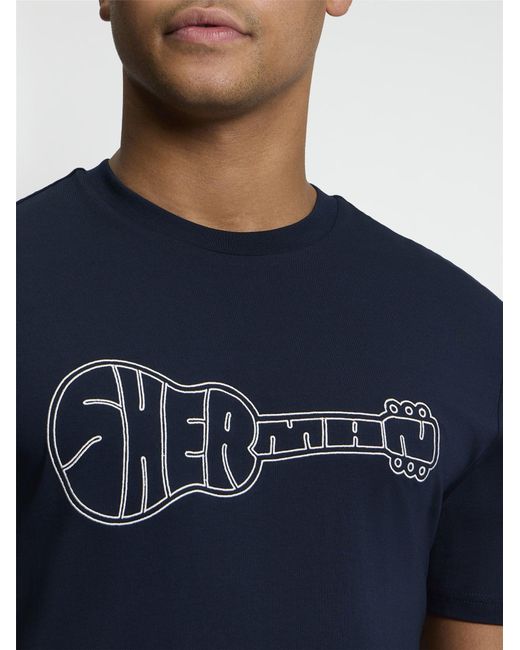 Ben Sherman Blue Short Sleeve Guitar Logo Tshirt In for men