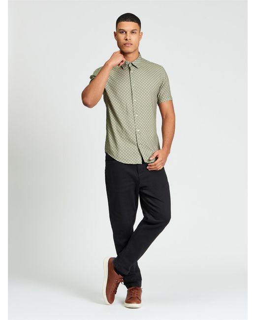 Ben Sherman Green Short Sleeve Linear Geo Print Shirt In for men