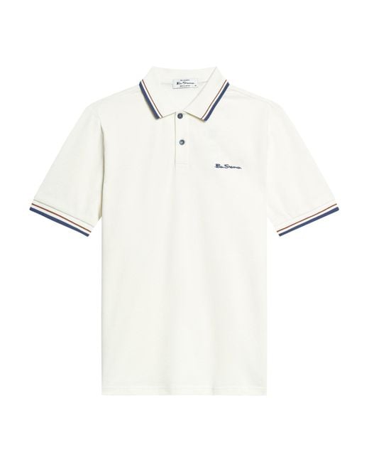 Ben Sherman White Short Sleeve Signature Pique Polo In Beige for men