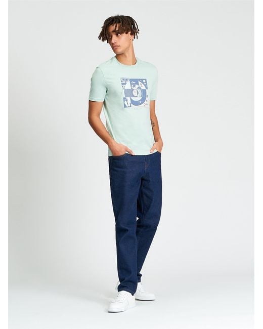 Ben Sherman Blue Short Sleeve Comic Target Tshirt In Mint for men