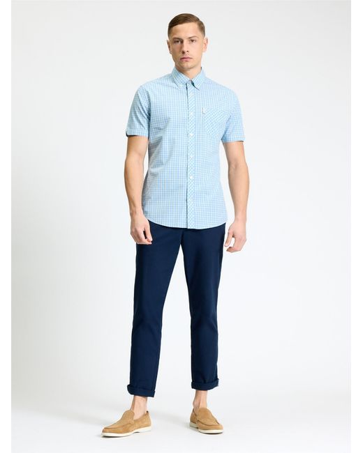 Ben Sherman Short Sleeve House Check In Lake Blue for men