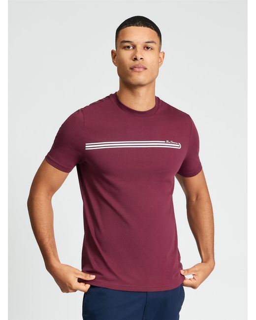 Ben Sherman Red Short Sleeve Core Stripe Tshirt In Aubergine for men