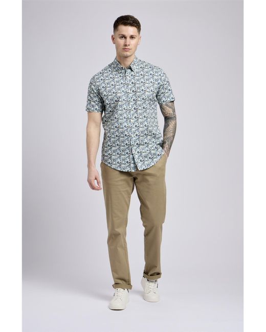 Ben Sherman Blue Long Sleeve Multicolour Floral Print Shirt In Petrol for men