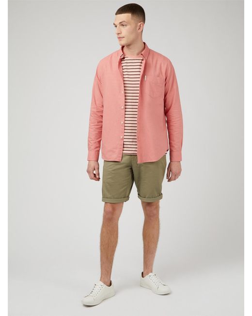 Ben Sherman Pink Organic Oxford Long Sleeve Shirt for men