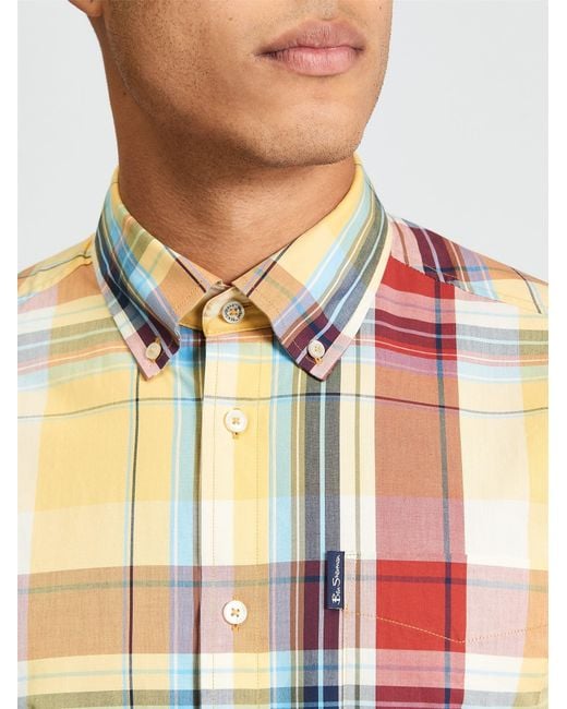 Ben Sherman Blue Short Sleeve Oversized Check Shirt In for men