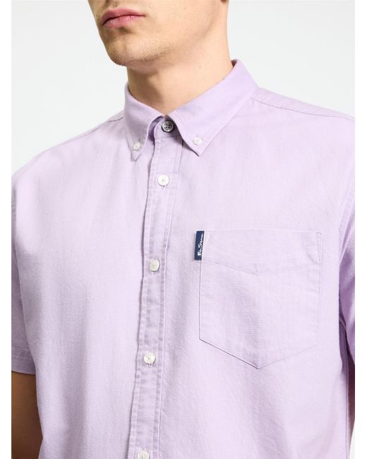 Ben Sherman Short Sleeve Signature Oxford Shirt In Purple for men