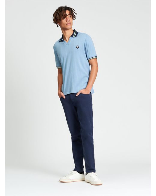 Ben Sherman Blue Short Sleeve Trim Block Open Neck Polo In Denim for men