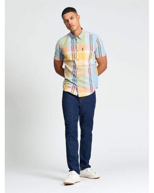 Ben Sherman Blue Short Sleeve Large Madras Check Shirt In Zest for men