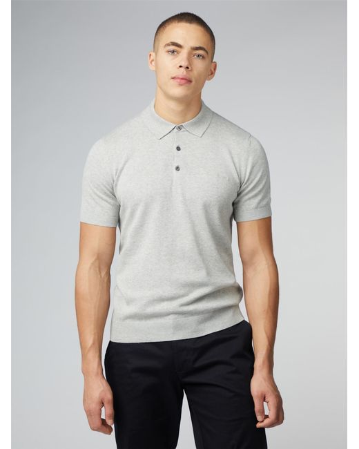 Ben Sherman Gray Signature Knitted Polo Shirt for men