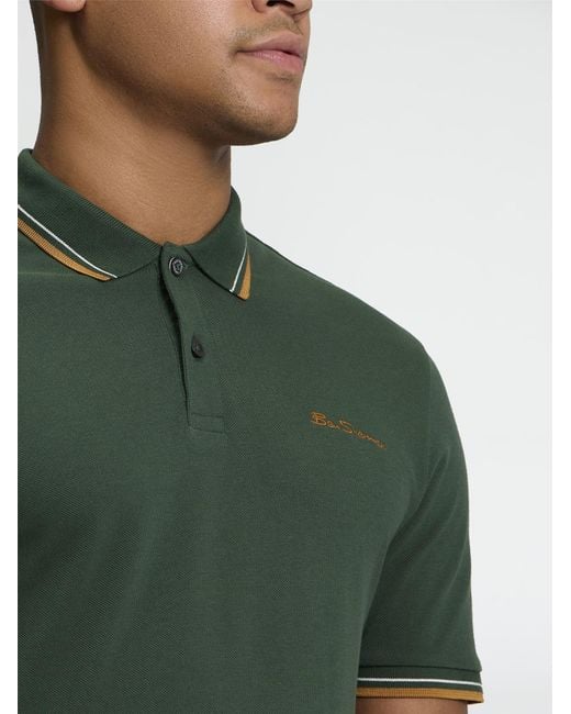 Ben Sherman Short Sleeve Signature Pique Polo In Bottle Green for men