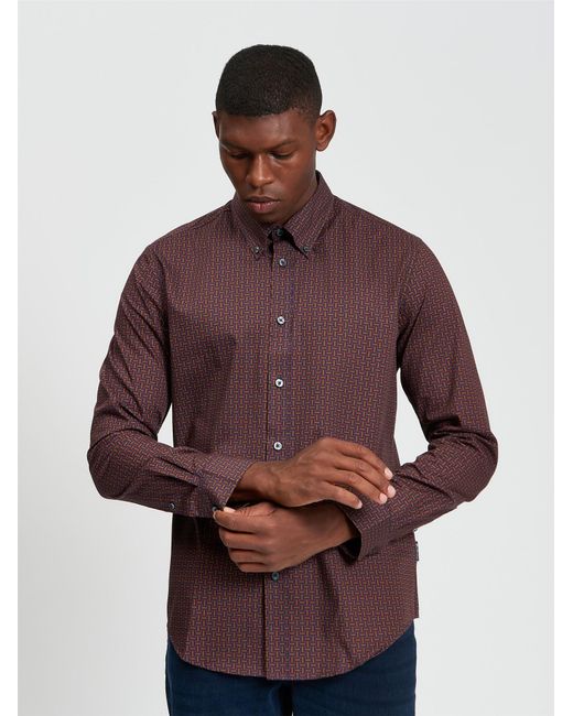 Ben Sherman Red Long Sleeve Split Spot Print In Brown for men