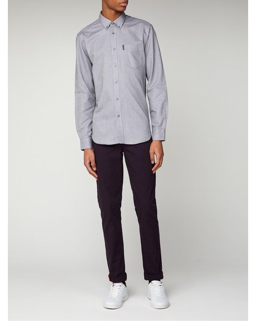 Ben Sherman Gray Long Sleeve Oxford Shirt In Grey for men