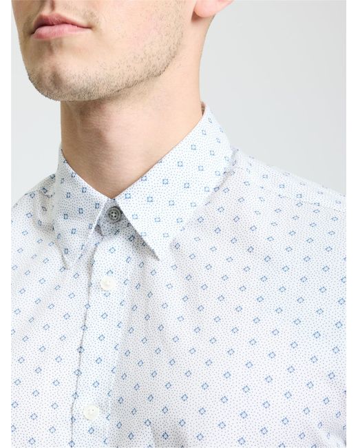 Ben Sherman Long Sleeve Stipple Geo Print Shirt In Snow White for men